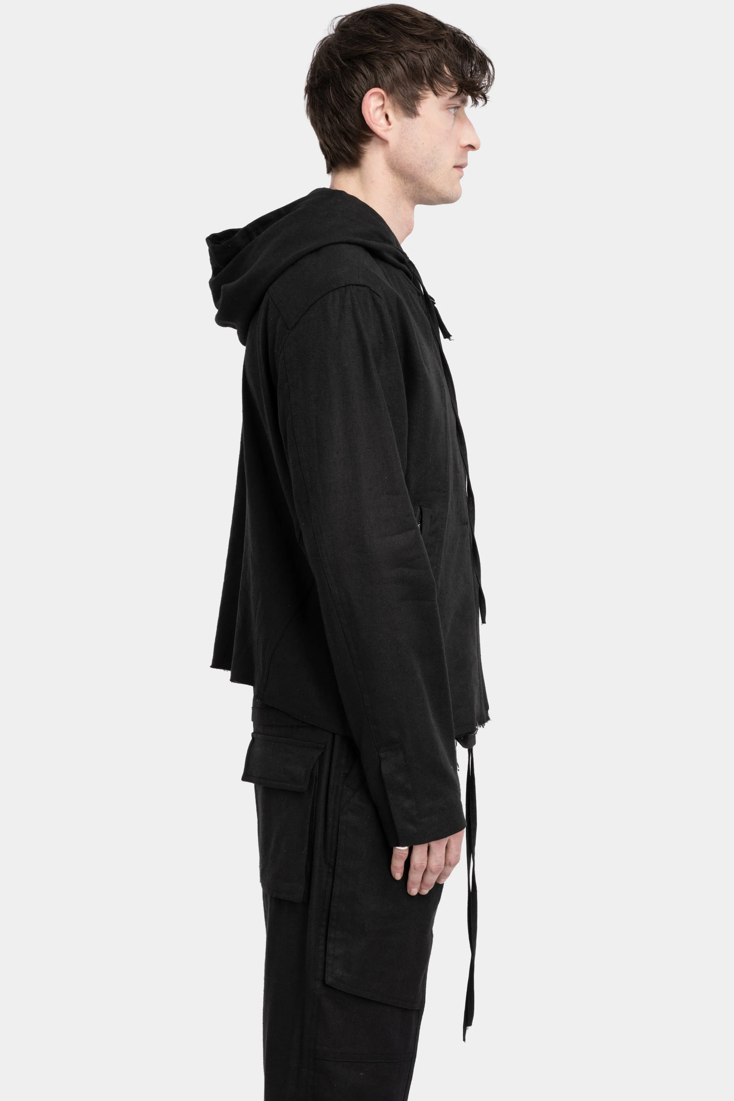 Raw silk hooded jacket