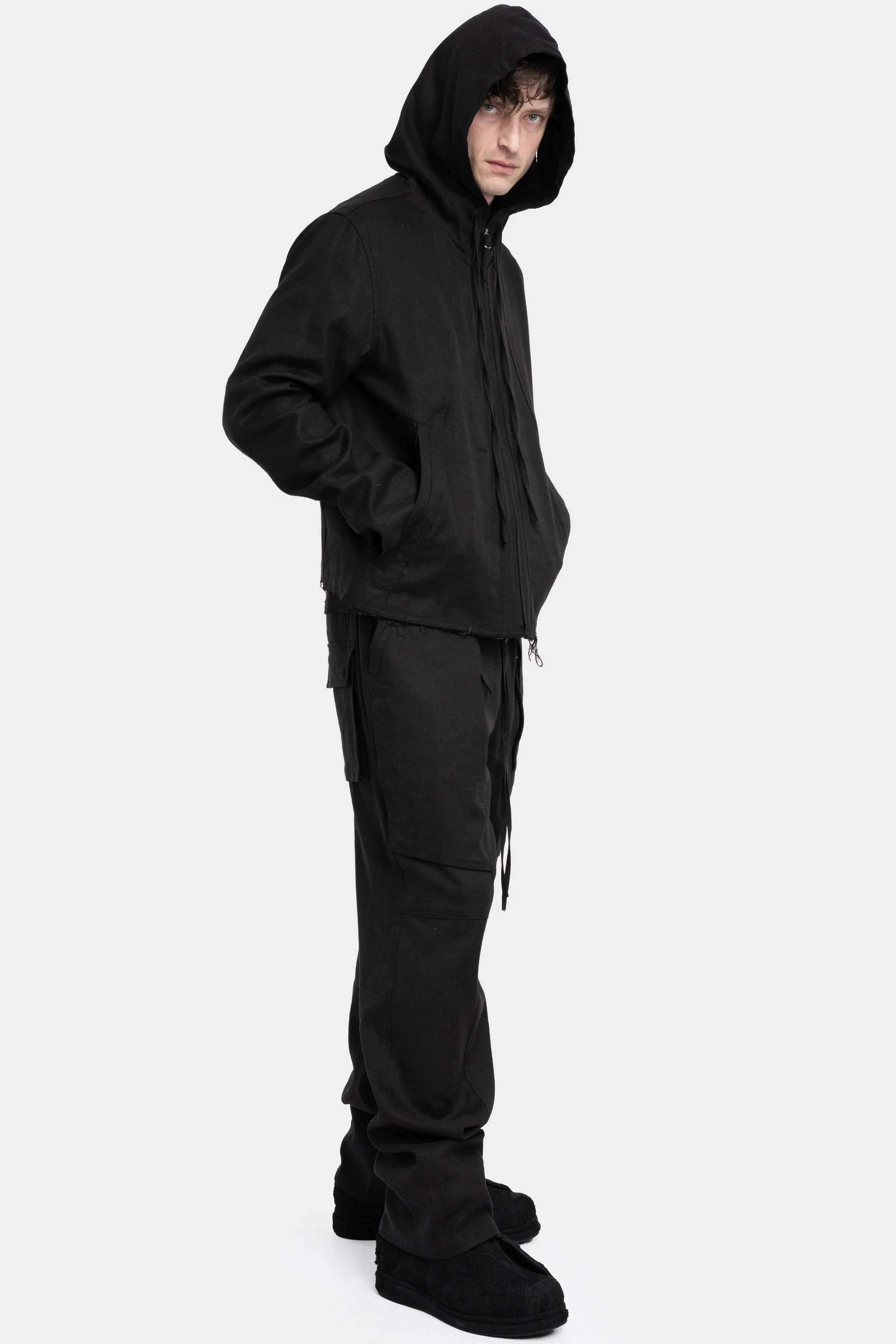Raw silk hooded jacket