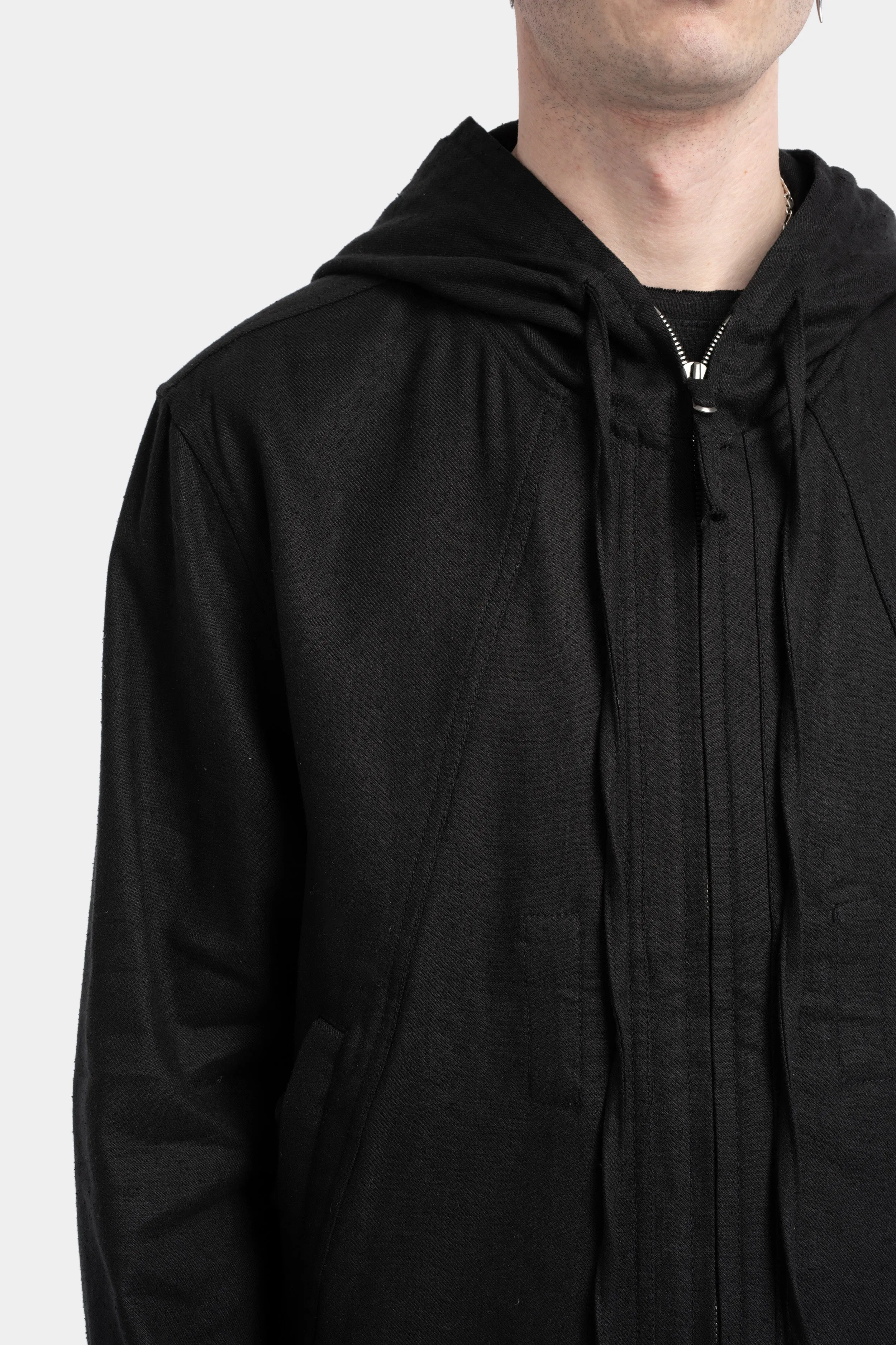 Raw silk hooded jacket