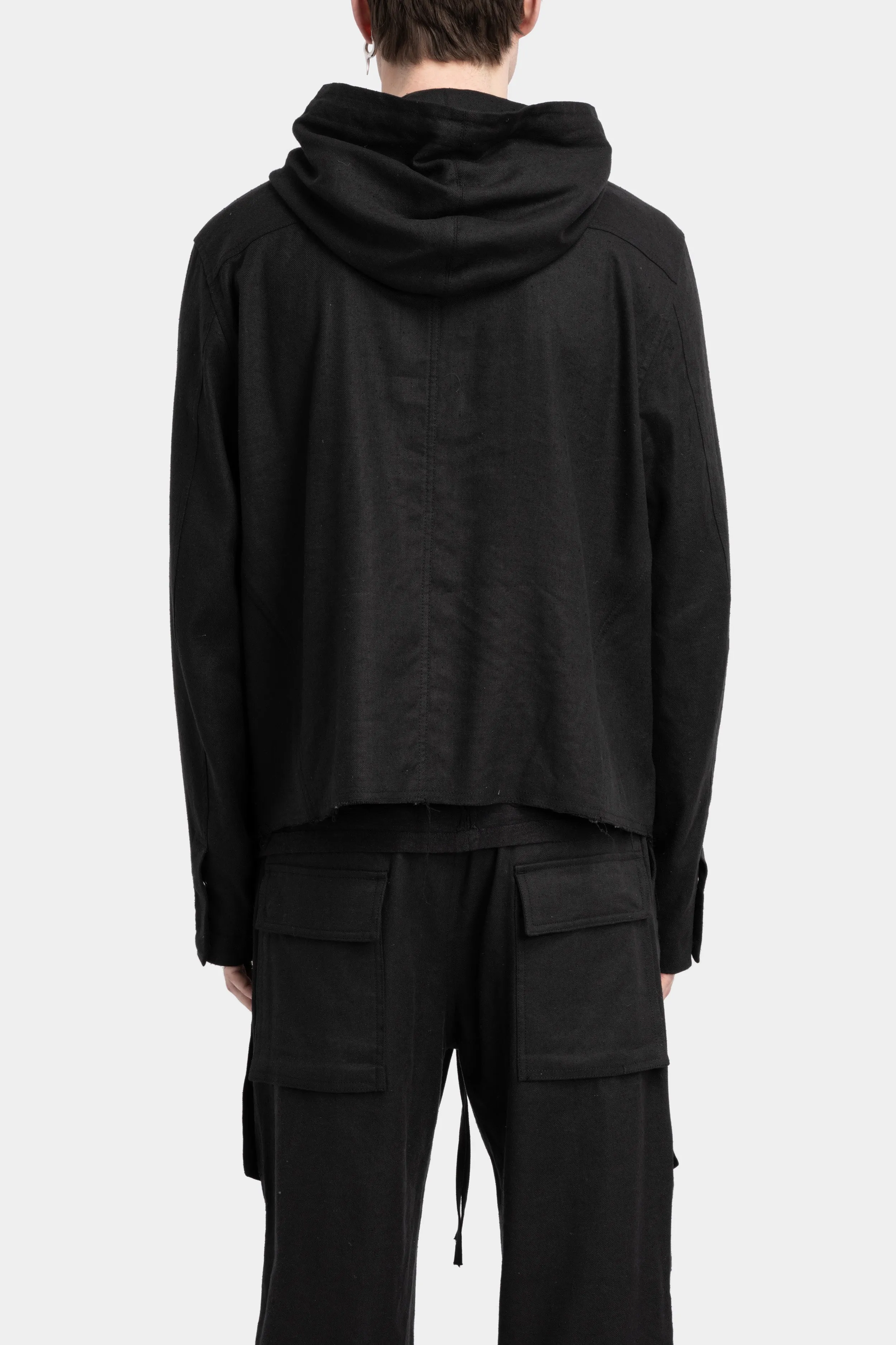 Raw silk hooded jacket