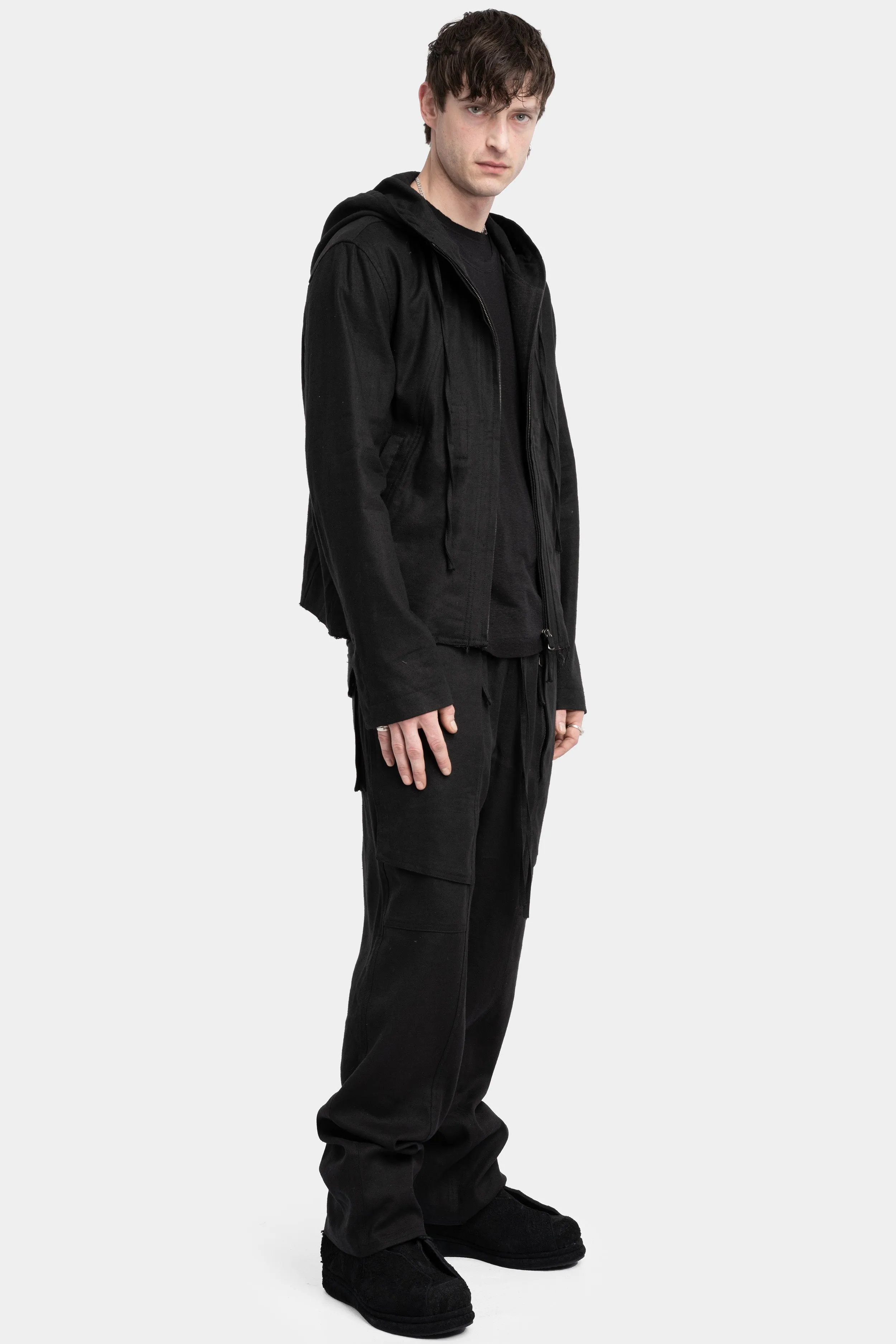 Raw silk hooded jacket