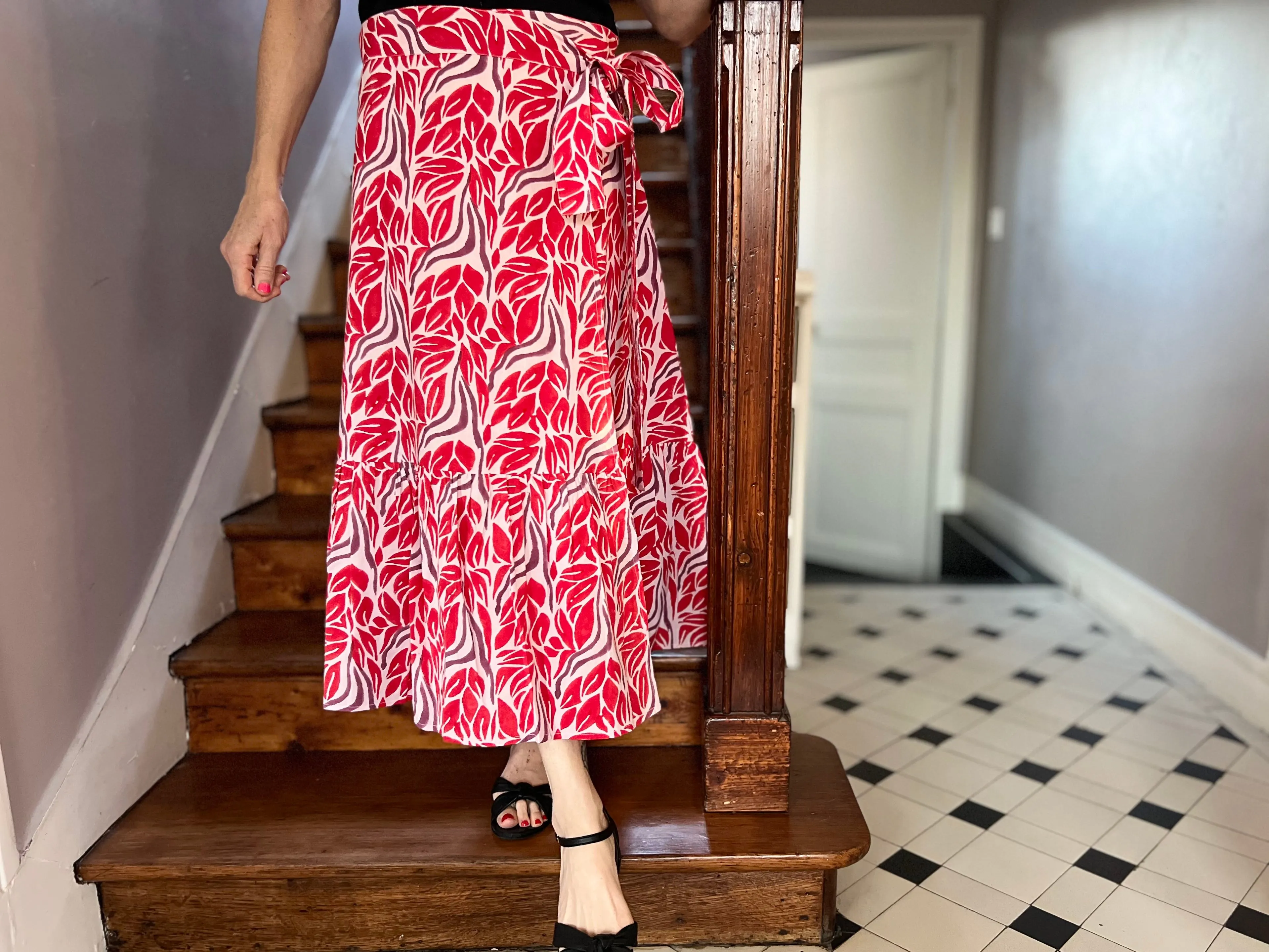 Red Snake Ruffle Wrap Skirt