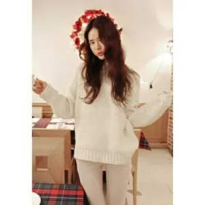 Retro Style Scoop Neck Batwing Sleeve Women's Sweater - Apricot One Size
