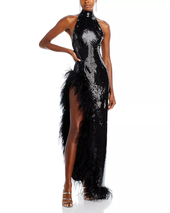 Retrofete
Vixen Feather Trim Sequin Gown