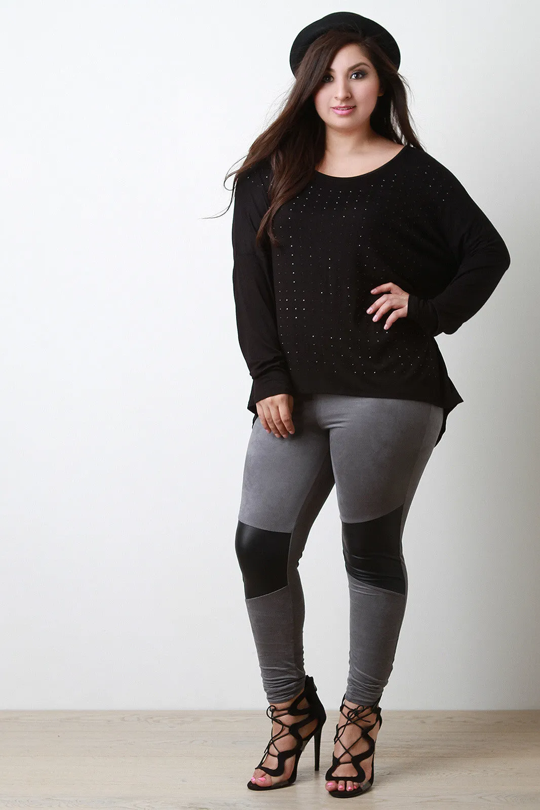 Rhinestone High Low Long Sleeve Top