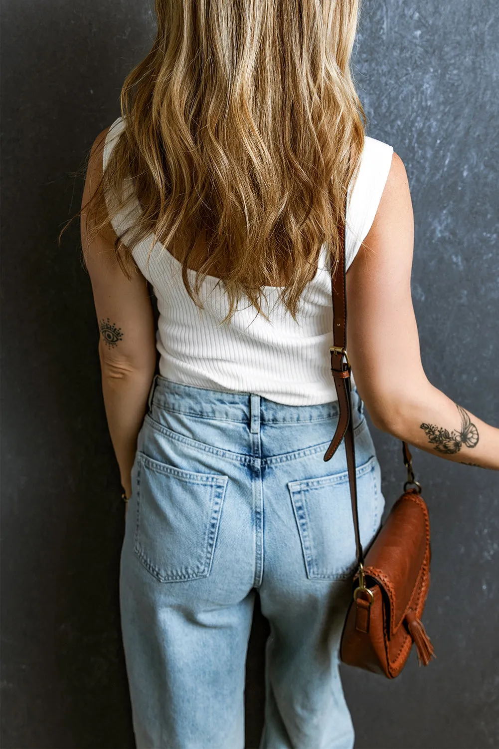 Rib Knit Notched Slim Fit Tank Top