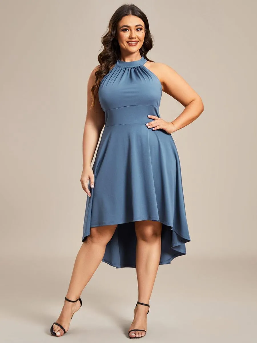 Robe décontractée A-ligne Haut-Bas à la mode au col licou(Vente finale)