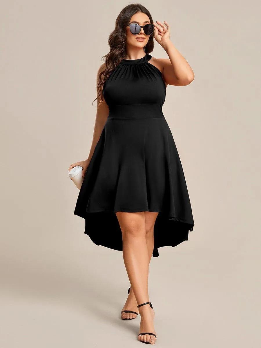 Robe décontractée A-ligne Haut-Bas à la mode au col licou(Vente finale)