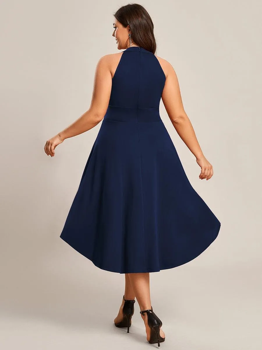 Robe décontractée A-ligne Haut-Bas à la mode au col licou(Vente finale)
