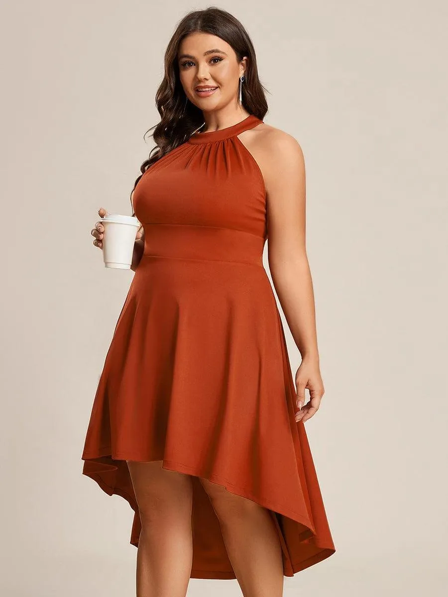 Robe décontractée A-ligne Haut-Bas à la mode au col licou(Vente finale)