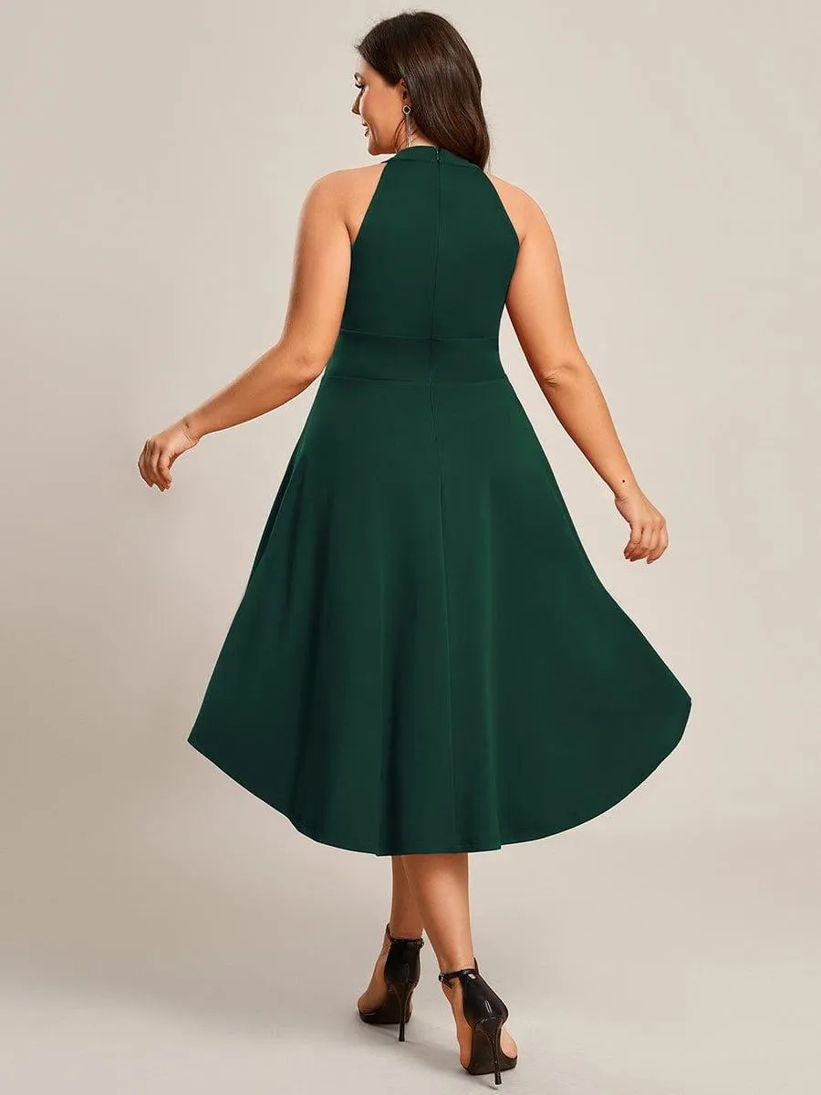 Robe décontractée A-ligne Haut-Bas à la mode au col licou(Vente finale)