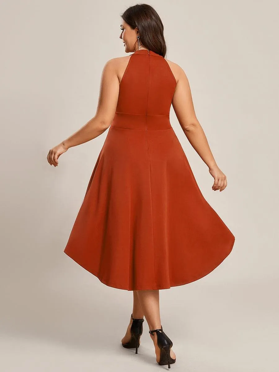 Robe décontractée A-ligne Haut-Bas à la mode au col licou(Vente finale)
