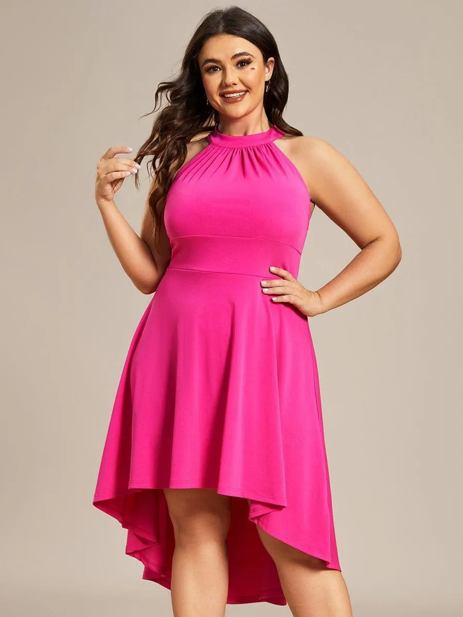 Robe décontractée A-ligne Haut-Bas à la mode au col licou(Vente finale)