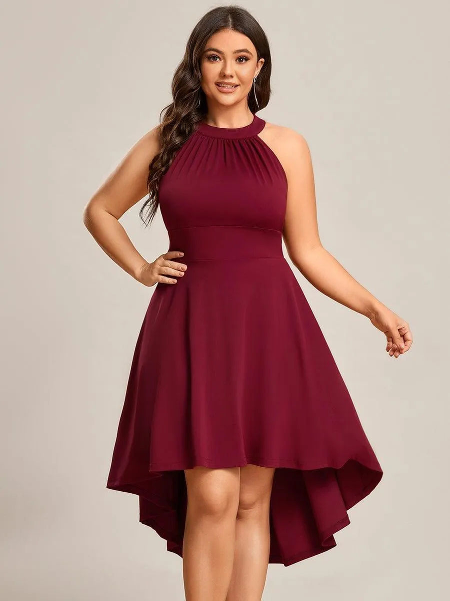 Robe décontractée A-ligne Haut-Bas à la mode au col licou(Vente finale)