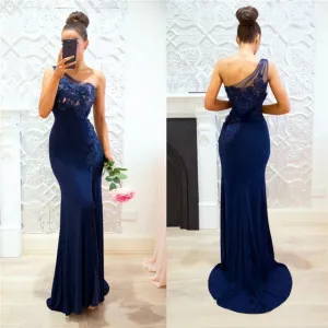 Roycebridal Cheap One-shoulder Navy Blue Bridesmaid Dresses