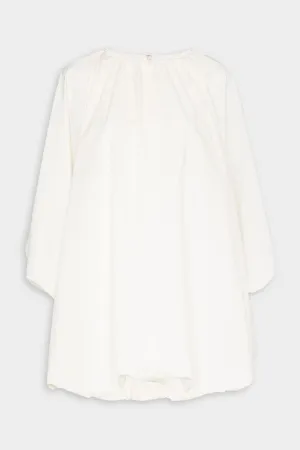Ruched Bell Sleeve Mini Dress in White