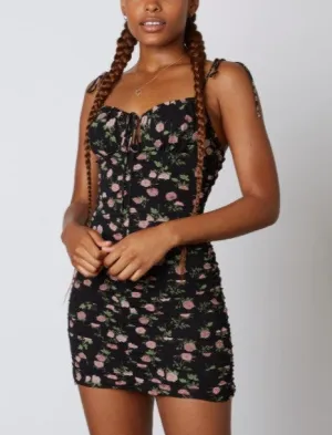 Ruched Bustier Tie Mini Sress