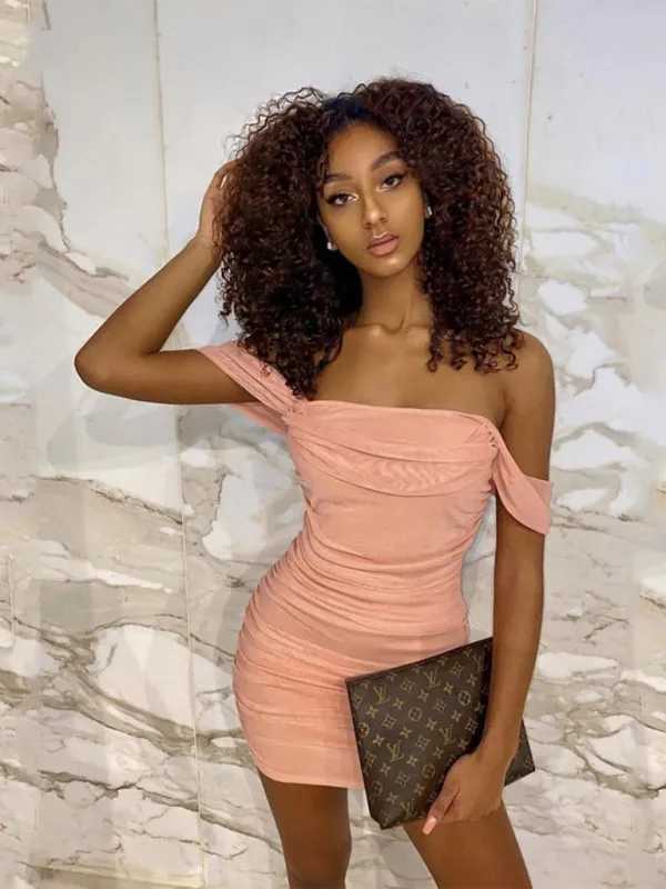 Ruched Mesh Mini Dress with Suspender Neckline