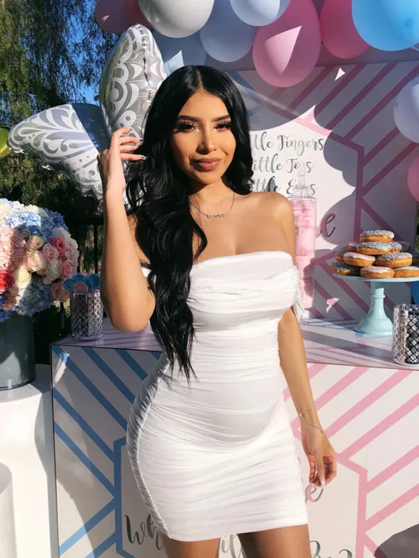 Ruched Mesh Mini Dress with Suspender Neckline
