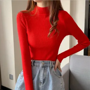 Rust High Neck Flat Knit Top