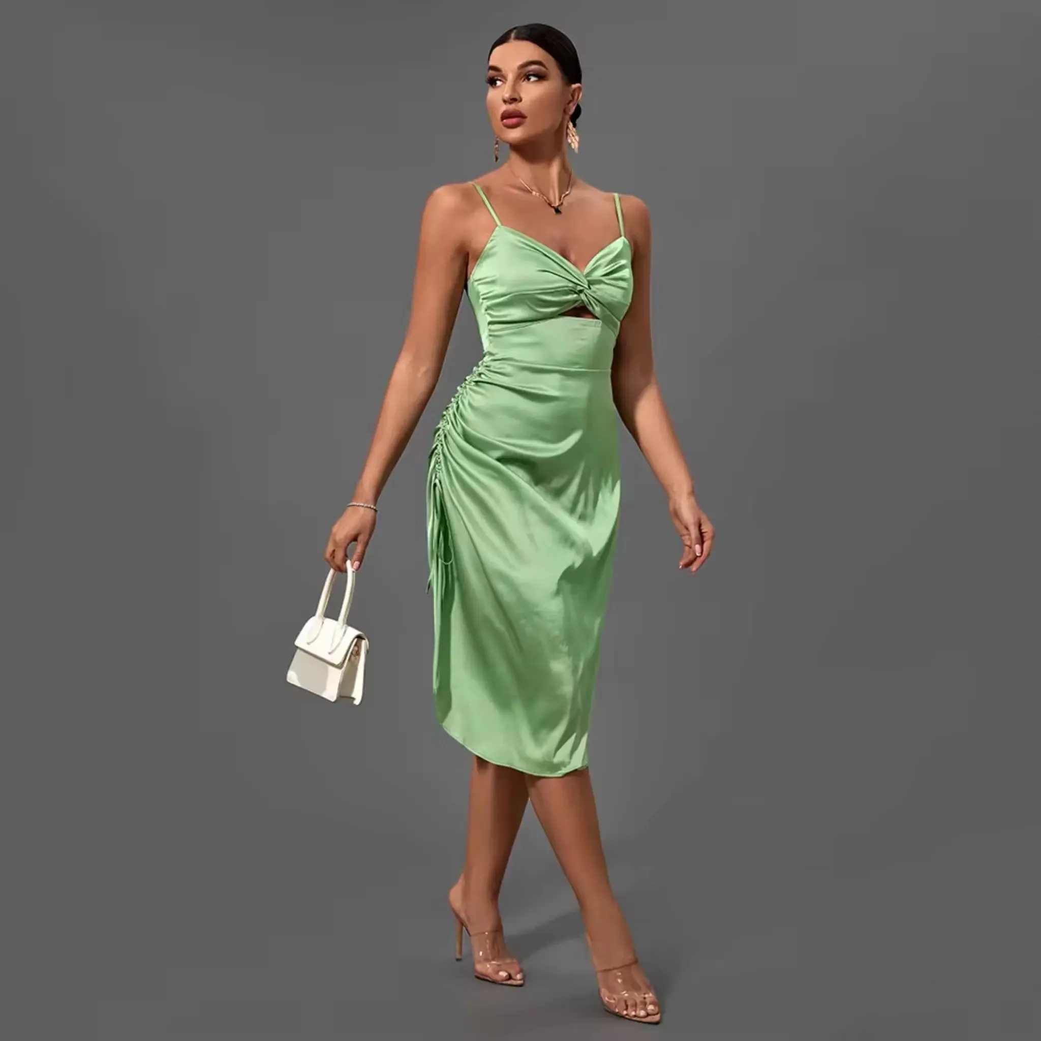 Satin Ruched Knot Dress