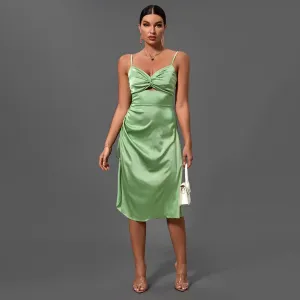 Satin Ruched Knot Dress