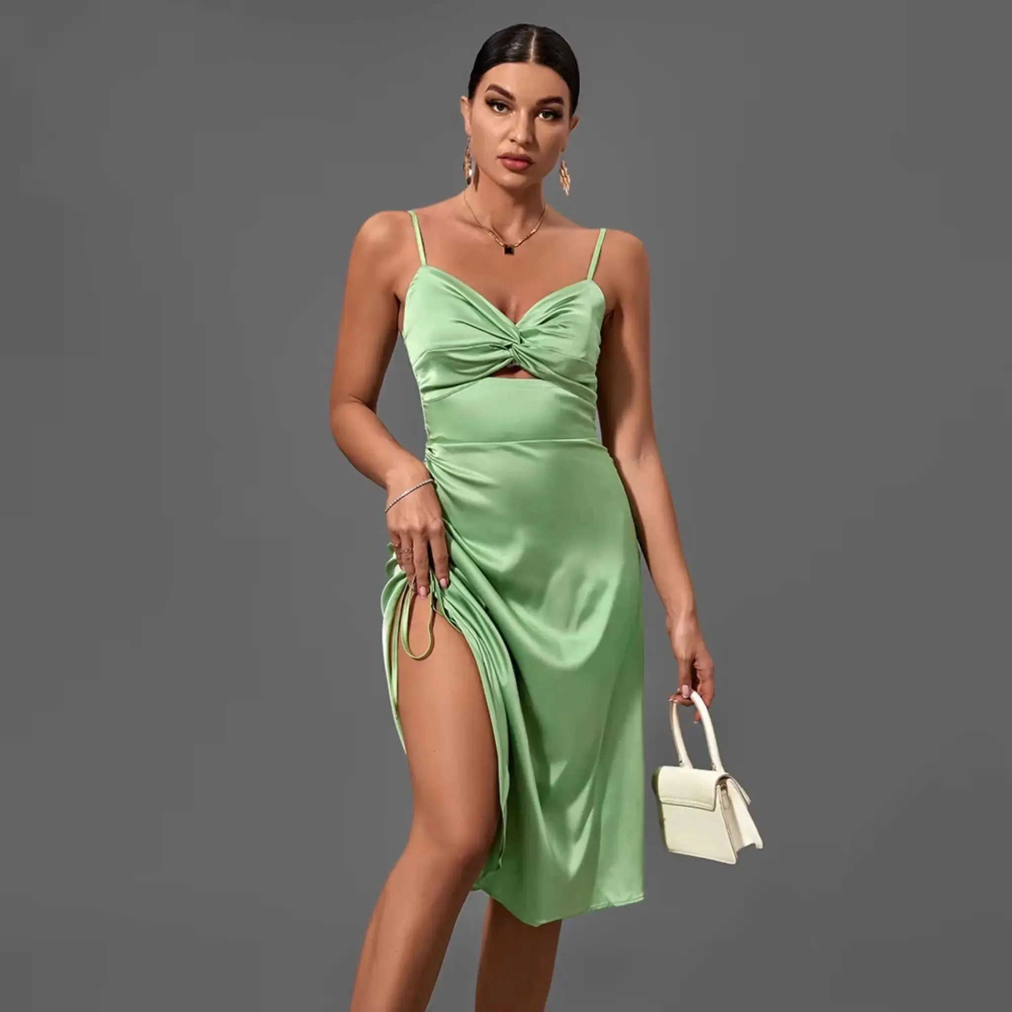 Satin Ruched Knot Dress
