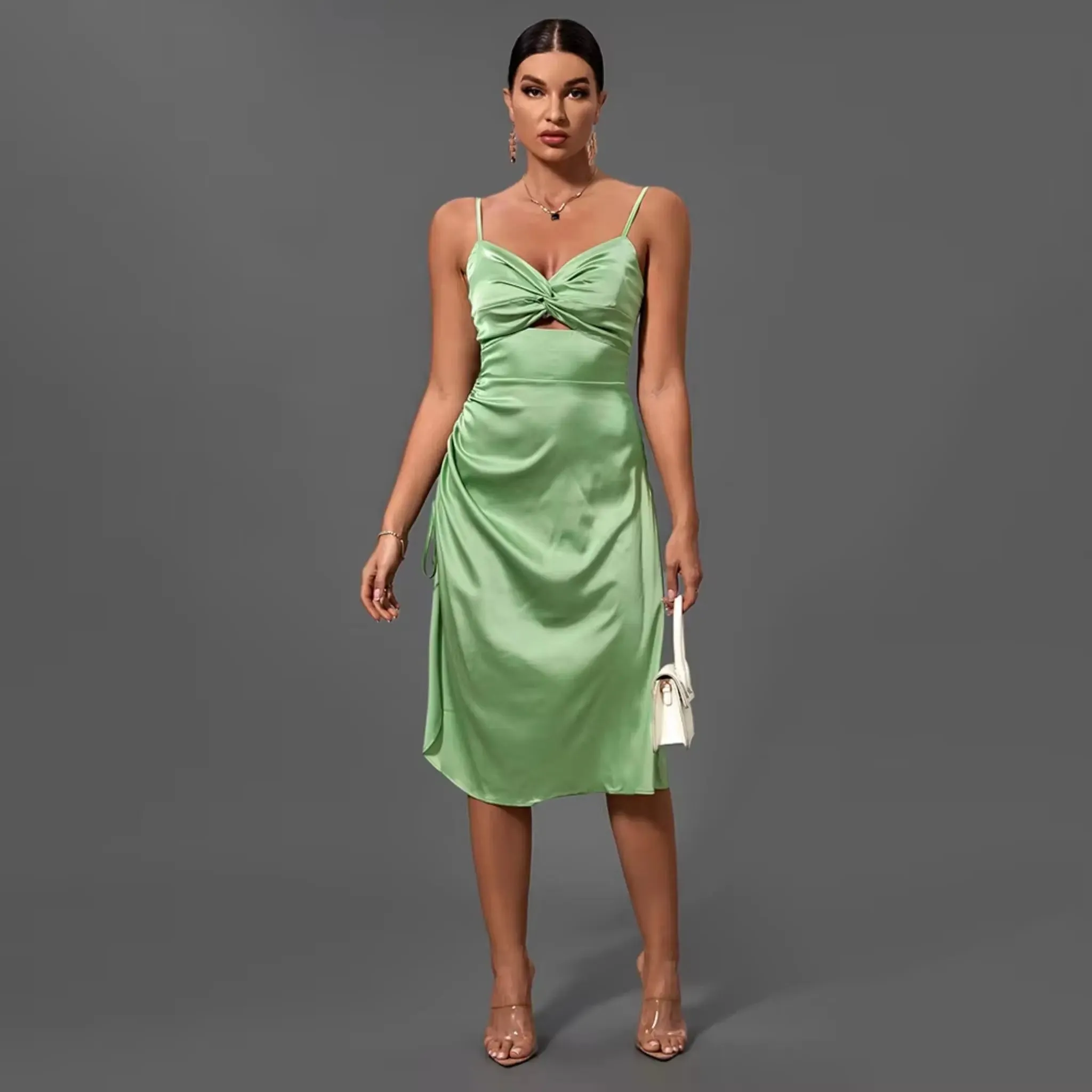 Satin Ruched Knot Dress