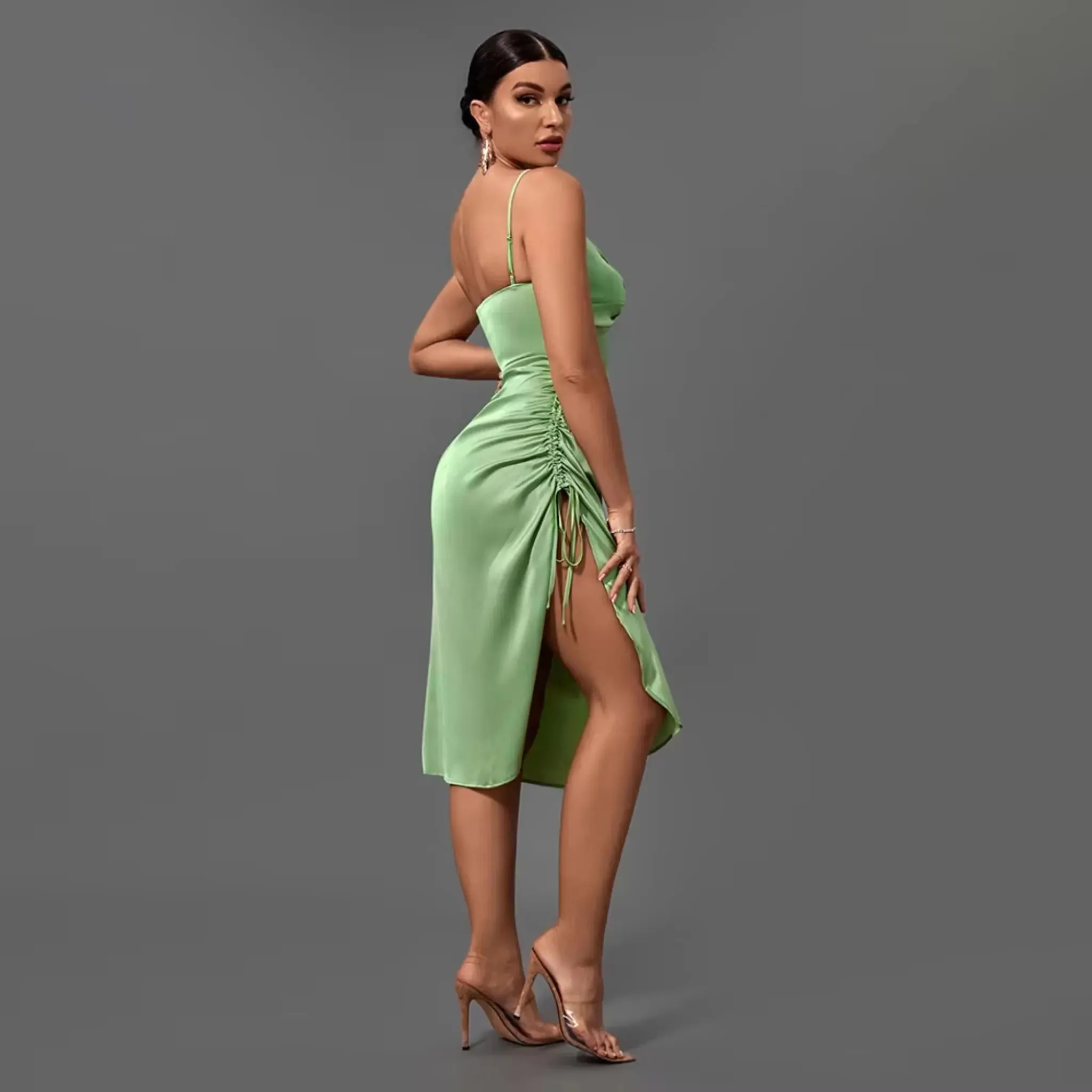Satin Ruched Knot Dress