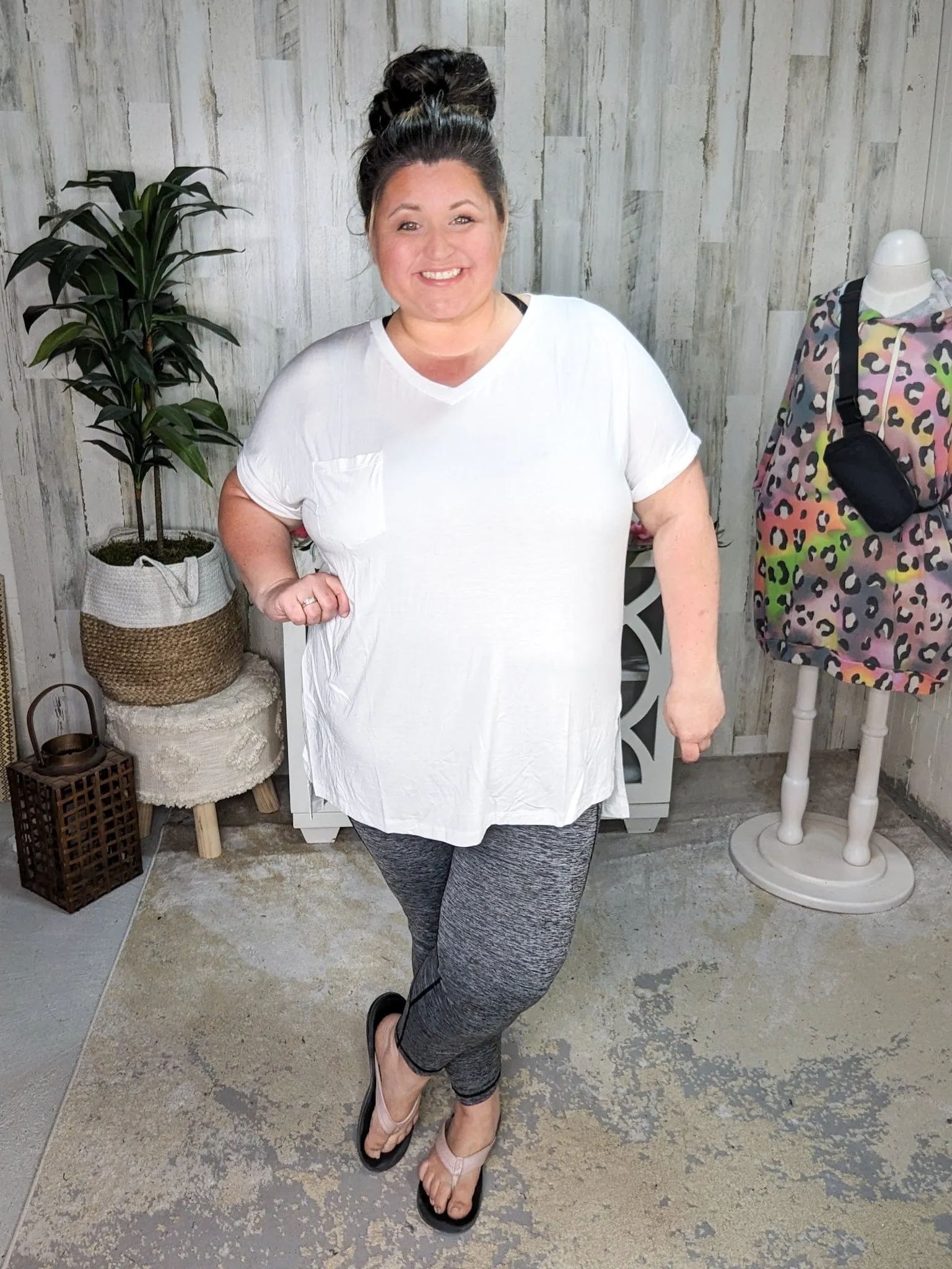 Saylor High-Low Vneck Pocket Tee w/Cuff Sleeve   Side Slit (6 colors!)