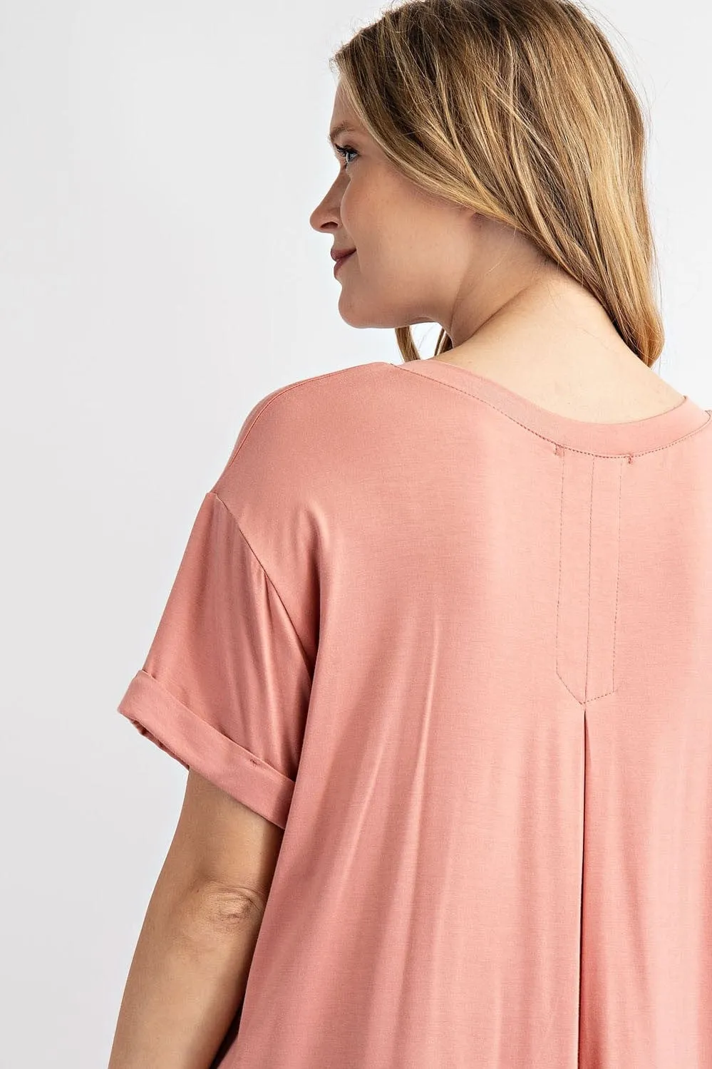 Saylor High-Low Vneck Pocket Tee w/Cuff Sleeve   Side Slit (6 colors!)