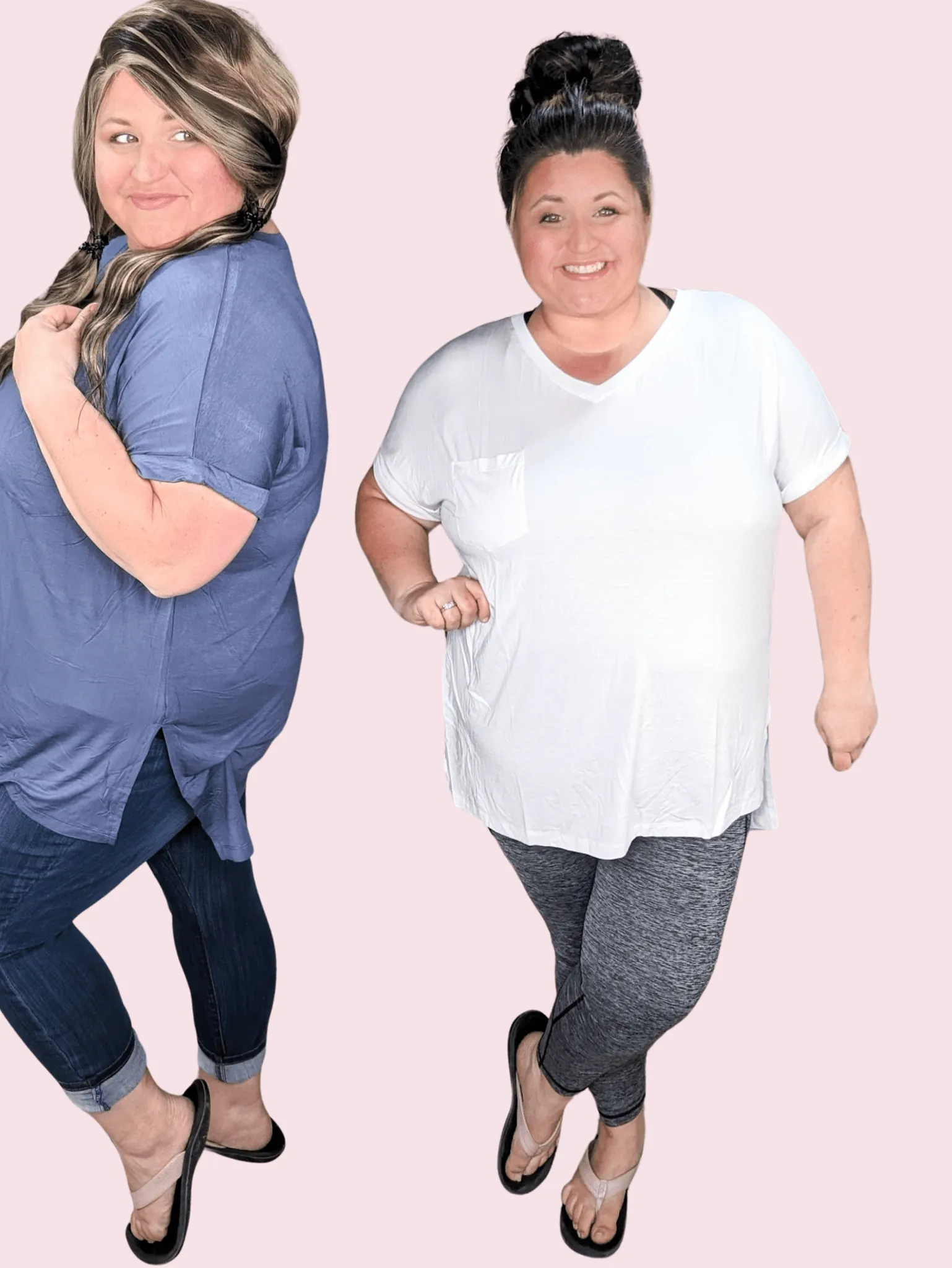 Saylor High-Low Vneck Pocket Tee w/Cuff Sleeve   Side Slit (6 colors!)