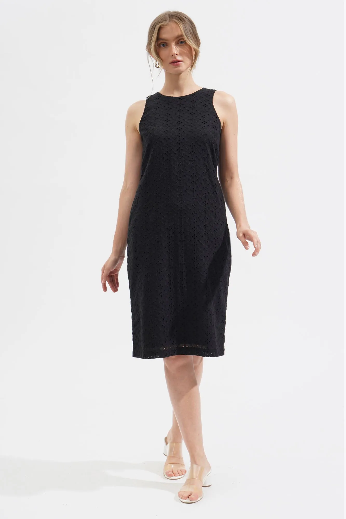Scoop Neck Eyelet Column Dress