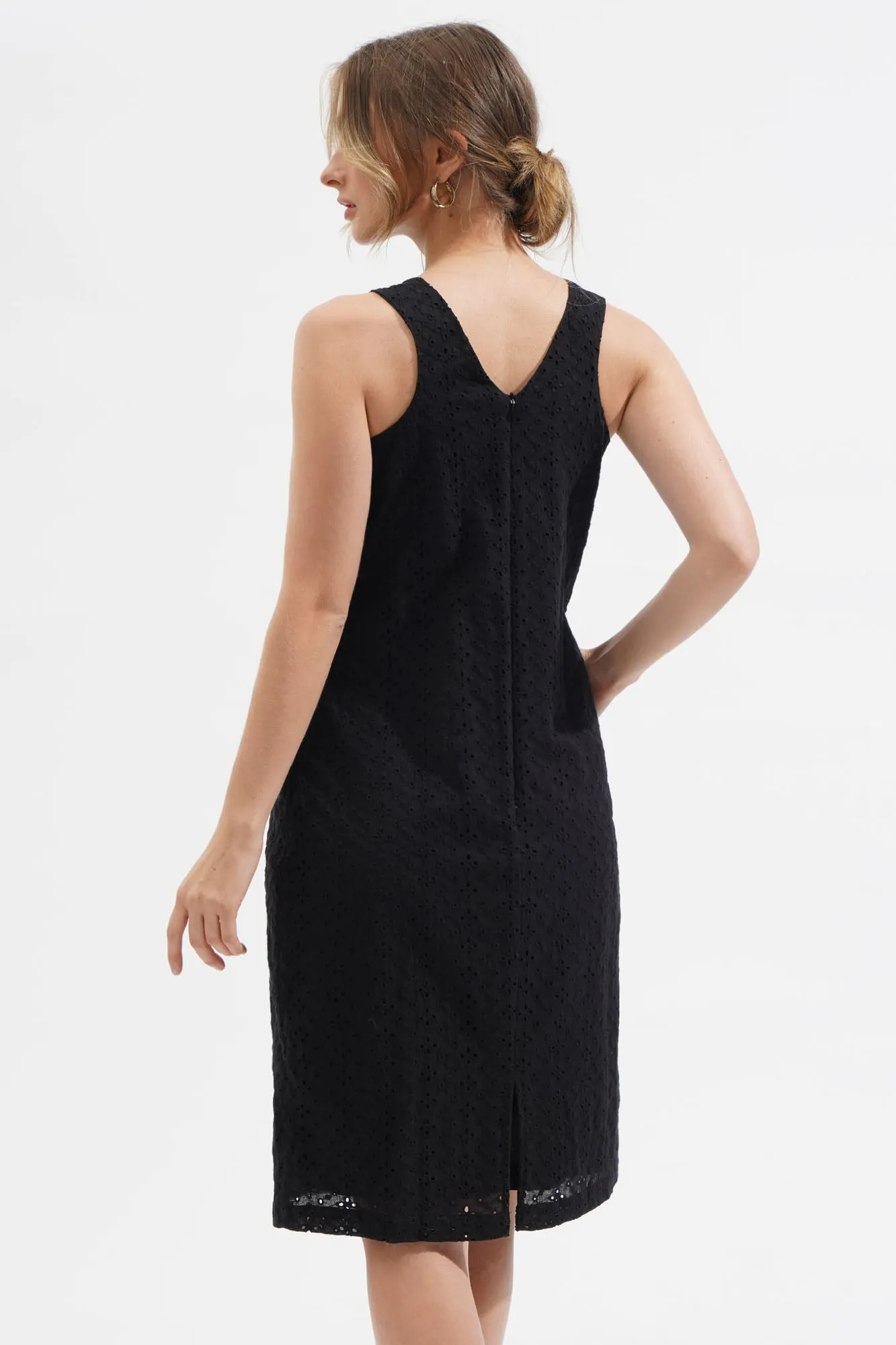 Scoop Neck Eyelet Column Dress