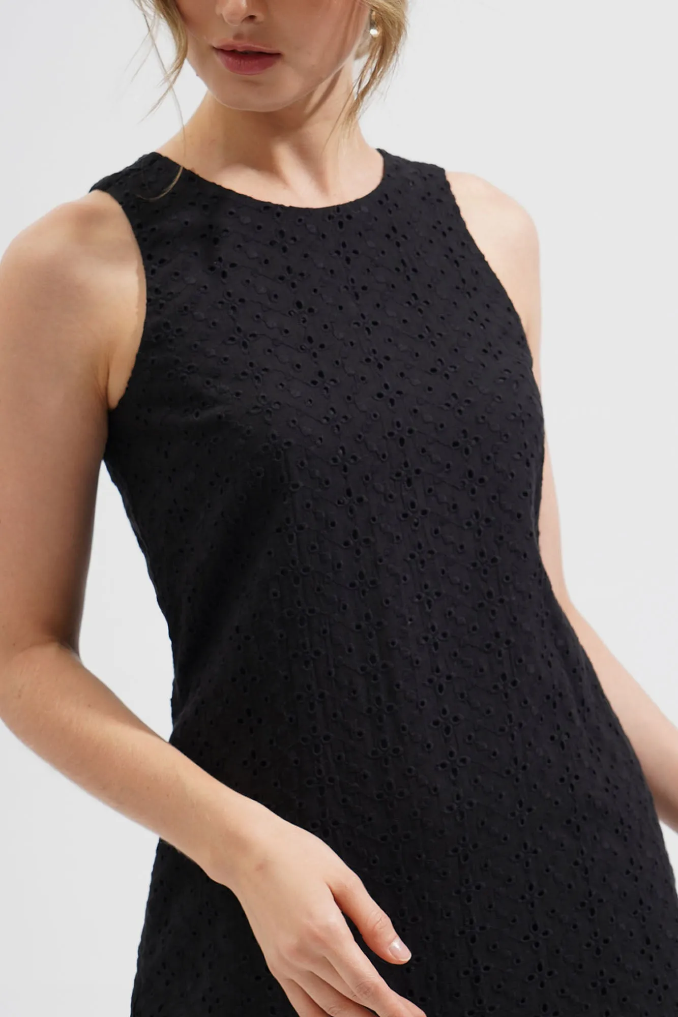 Scoop Neck Eyelet Column Dress