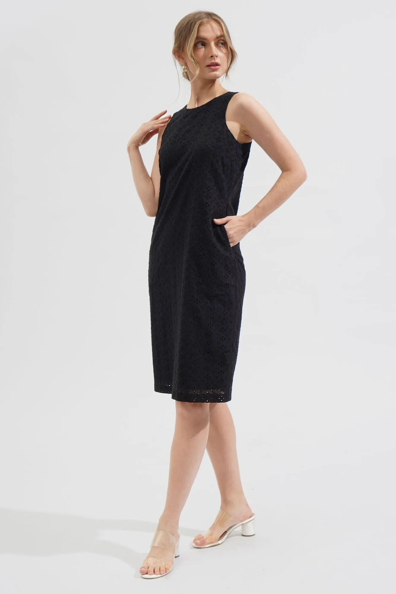 Scoop Neck Eyelet Column Dress