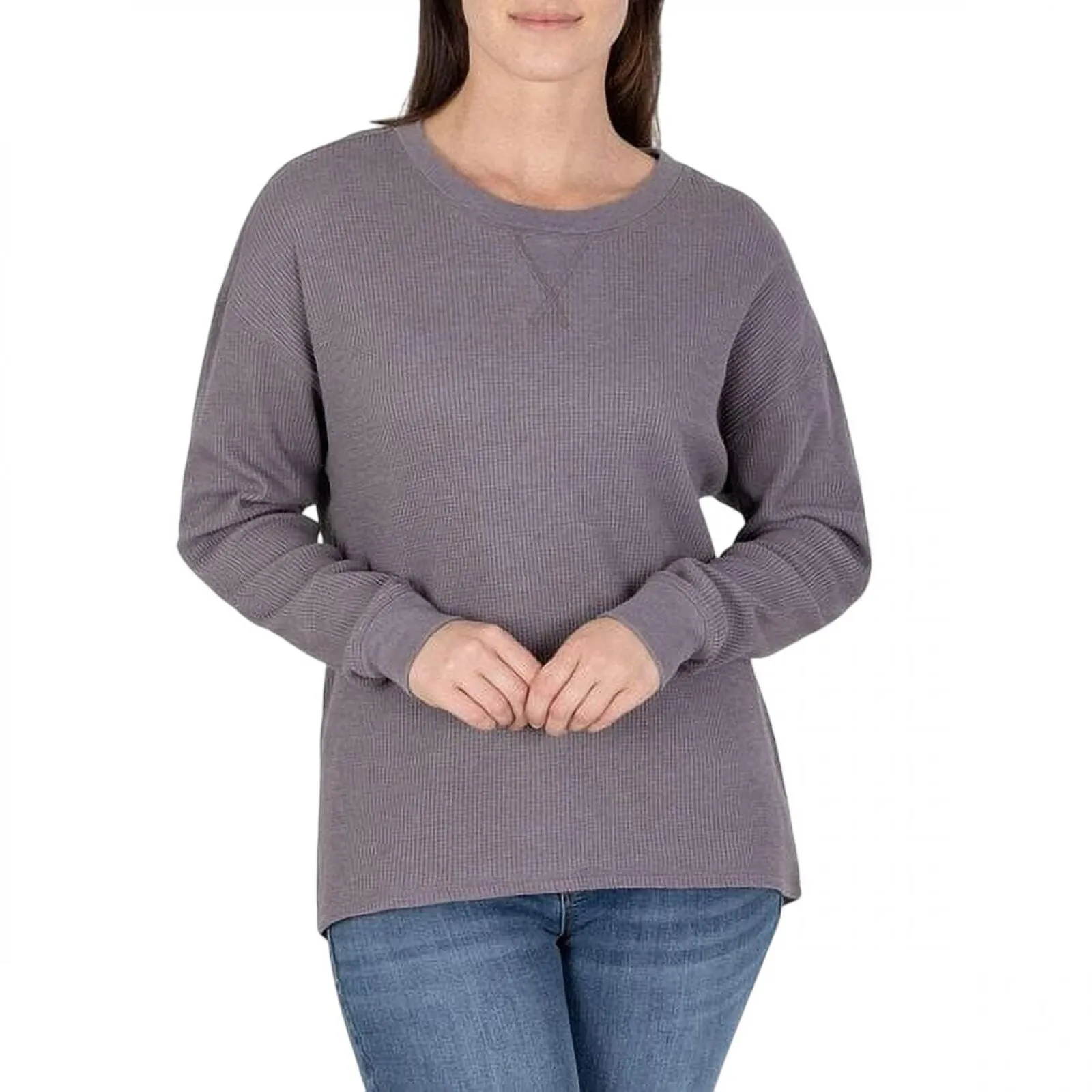 Seven7 Women's High-Low Hem Super Soft Waffle Knit Crew Pullover Top 7M70063