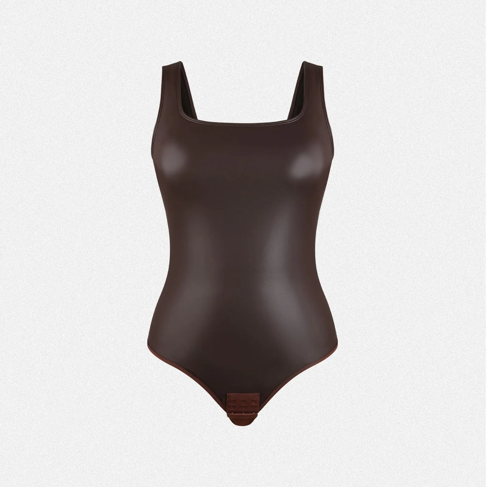 Shaperin Faux Leather Square Neck Shapewear Sculpting Bodysuit