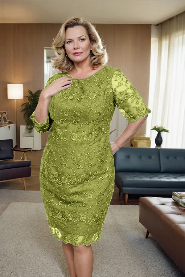 Sheath Lace Half Sleeves Knee Length Mother of the Bride Dress