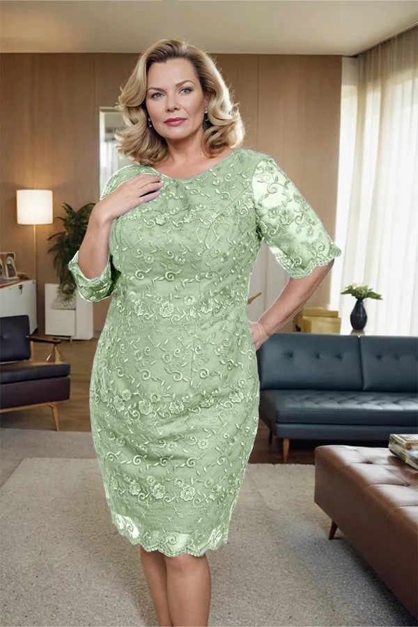 Sheath Lace Half Sleeves Knee Length Mother of the Bride Dress