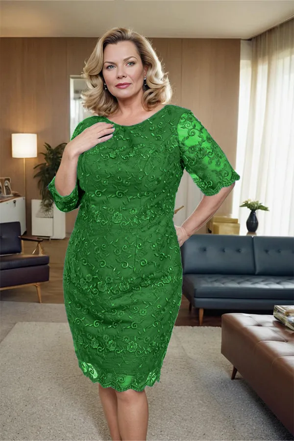 Sheath Lace Half Sleeves Knee Length Mother of the Bride Dress