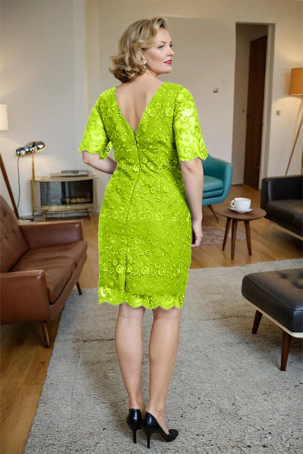 Sheath Lace Half Sleeves Knee Length Mother of the Bride Dress