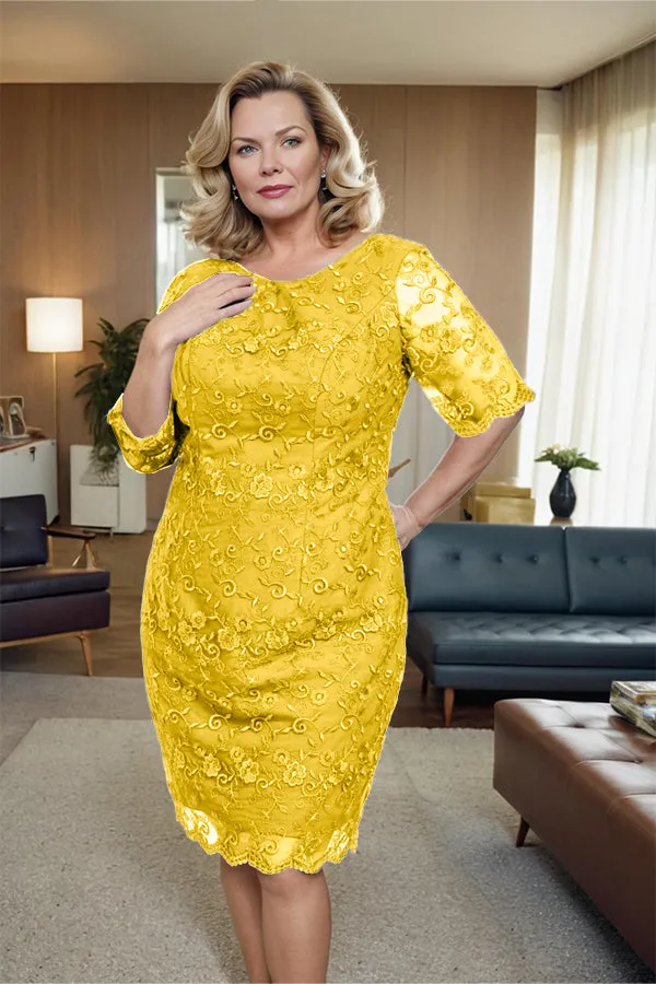 Sheath Lace Half Sleeves Knee Length Mother of the Bride Dress