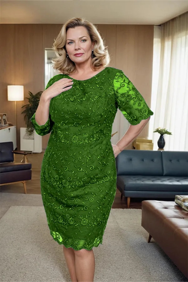 Sheath Lace Half Sleeves Knee Length Mother of the Bride Dress