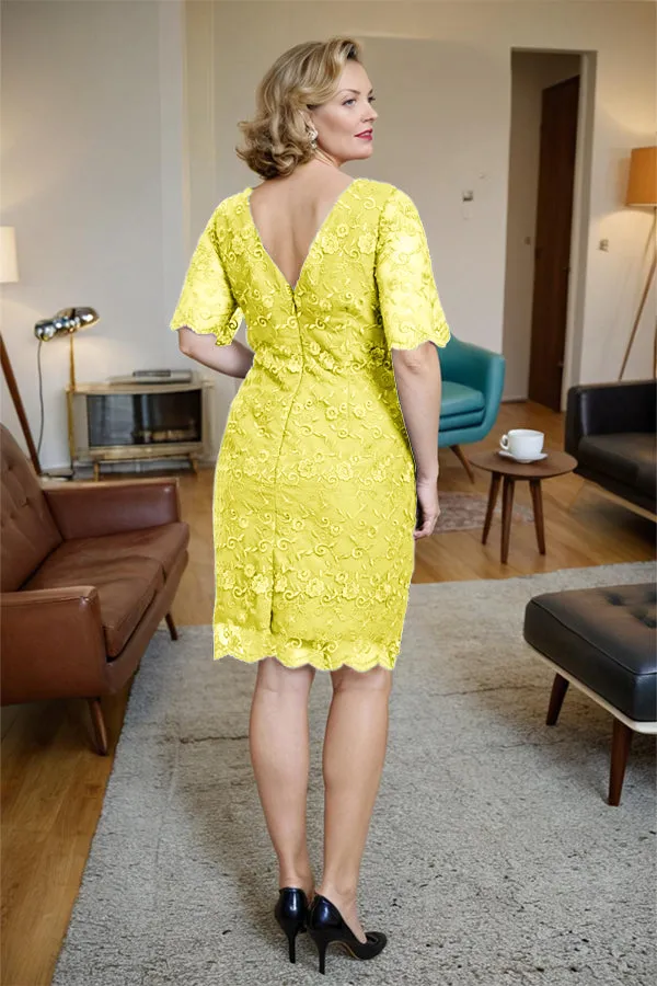 Sheath Lace Half Sleeves Knee Length Mother of the Bride Dress