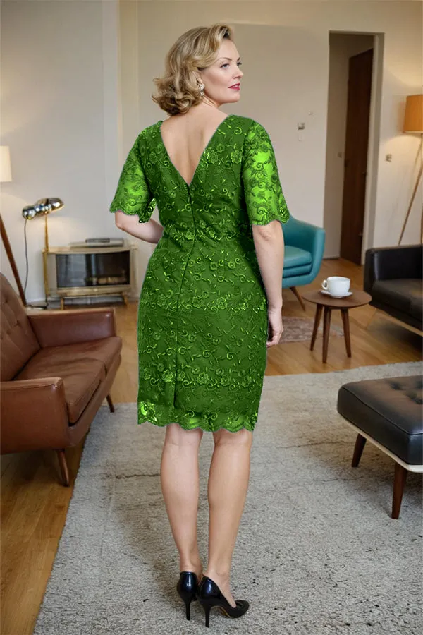 Sheath Lace Half Sleeves Knee Length Mother of the Bride Dress