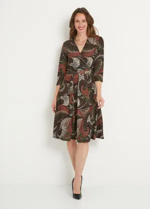 Short graphic flared wrap dress