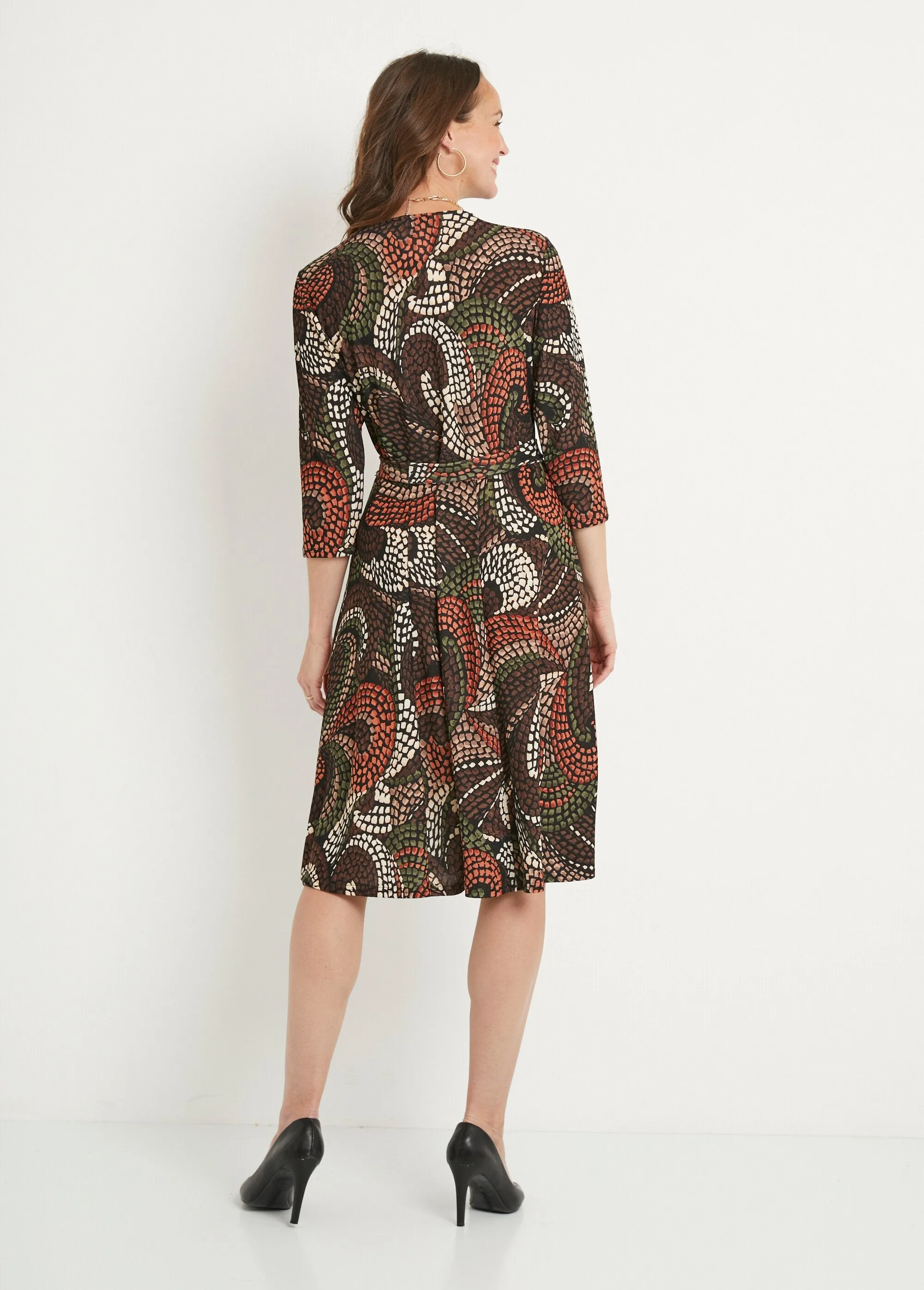 Short graphic flared wrap dress