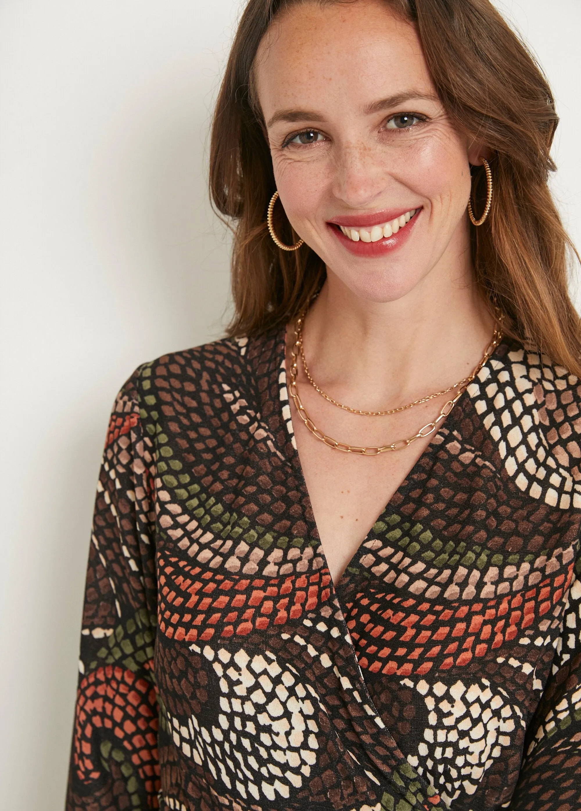 Short graphic flared wrap dress
