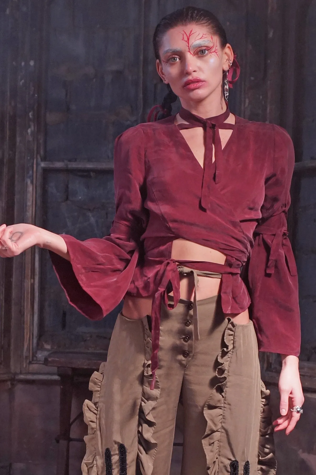 Silky Wineleaf Wrap Top